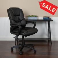 Flash Furniture CX-1179H-BK-GG Flash Fundamentals Big & Tall 400 lb. Rated Black LeatherSoft Swivel Office Chair with Padded Arms, BIFMA Certified